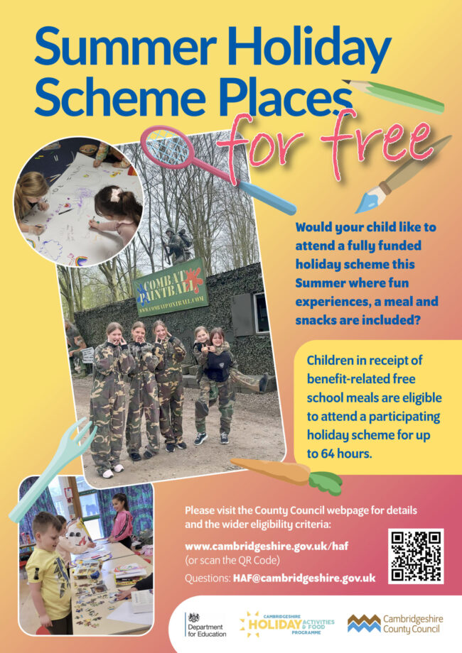 Children eligible for free school meals can join a funded holiday scheme for up to 64 hours.