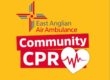 East Anglian Air Ambulance Community CPR logo with a heart and heartbeat graphic.